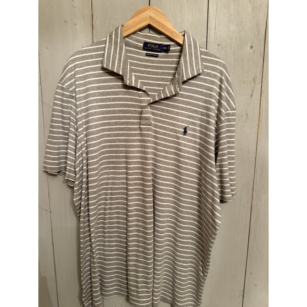 Polo Ralph Lauren Polo Shirt Mens Sz-XXL Pima Soft Touch Gray White Stripe